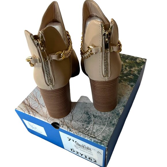 Women's Cutout Ankle Booties Boots With Gold Chain Almond Toe Western Style - Picture 5 of 5